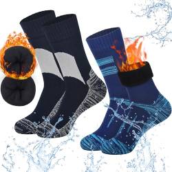 Jeasona 2 Paare Wasserdichte Socken Herren Warm 43-46 Wasserdichte Socken Winter Wasserfeste Socken für Barfussschuhe Socken Wasserdicht Herren Lang von Jeasona