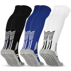 Jeasona 3 Paare Stutzen Fussball Herren Set Football Socks Fussball Socken Männer Lang Grip Socken Fussball 39-45 Fußball Socken Herren 43-45 Fußball Fußball Grip Socken Antirutsch von Jeasona