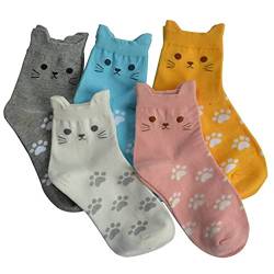 Jeasona 5 Paare Katzensocken Damen 35-38 Baumwolle Kleines Geschenk für Katzenliebhaber Katzen für Frauen Idee Sneakersocken von Jeasona