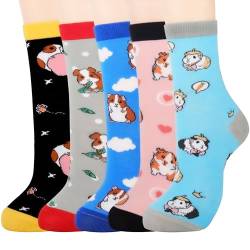 Jeasona 5 Paare Meerschweinchen Socken Damen 35-38 Bunte Lustige Socken Damen Süß Baumwolle Meerschweinchen Geschenk für Mädchen Meerschweinchen Geschenke für Frauen von Jeasona