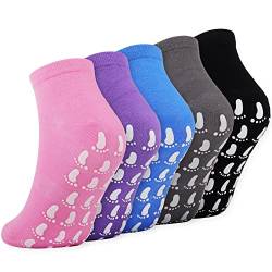 Jeasona 5 Paare Stoppersocken Damen Bunt Baumwolle ABS Socken Damen Yoga Socken Rutschfest Damen Antirutschsocken Damen socken für Yoga/Pilates/Tanz/Trampolin (Einheitsgröße, Mehrfarbig-A) von Jeasona