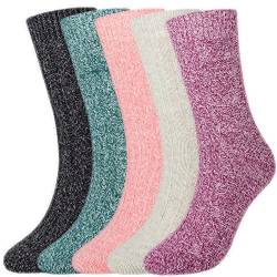 Jeasona 5 Paare Wollsocken Damen 39-42 Wadenstrümpfe Warme Socken Damen 39-42 Bunt Wintersocken Stricksocken für Damen Winter Wärme Socken Winter Socken Frauen Damen Socken Winter von Jeasona