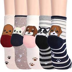 Jeasona Socken Damen 35 - 38 Knöchelsocken Tiermuster Baumwollsocken Bunte Socken Damen Lustige Multipack Valentinstag Geburtstag Weihnachten Geschenke für Frauen (Mehrfarbig-hund) von Jeasona