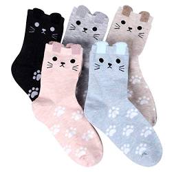 Jeasona Socken Frauen Baumwolle Socken Tier Niedlich Lustige Multipack Geschenke für Frauen, Mehrfarbig-Katze, 4-7 von Jeasona