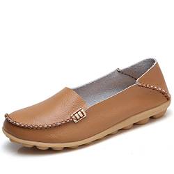 JeathFea Damen Slip On Flats Lässige Mokassins mit runden Zehen Bequeme Lederhalbschuhe Wild Walking Nurse Atmungsaktive Fahrmode Weiche Schuhe von JeathFea