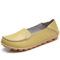 JeathFea Damen Slip On Flats Lässige Mokassins mit runden Zehen Bequeme Lederhalbschuhe Wild Walking Nurse Atmungsaktive Fahrmode Weiche Schuhe von JeathFea