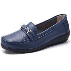 JeathFea Klassische Leder Loafer für Damen lässig leicht rutschfest Mokassins Flache Schuhe Büro Fahren Gehen Slip on Damen Loafer Schuhe von JeathFea