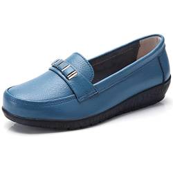 JeathFea Klassische Leder Loafer für Damen lässig leicht rutschfest Mokassins Flache Schuhe Büro Fahren Gehen Slip on Damen Loafer Schuhe von JeathFea