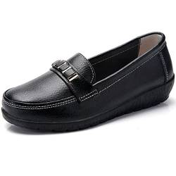 JeathFea Klassische Leder Loafer für Damen lässig leicht rutschfest Mokassins Flache Schuhe Büro Fahren Gehen Slip on Damen Loafer Schuhe von JeathFea