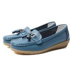 JeathFea Lässige Damen Loafer mit Flacher Metallschnalle, Bequeme, leichte Penny Loafer für Damen Leder Slip on Outdoor Moccasion Bootsschuhe von JeathFea