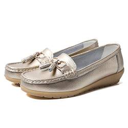 JeathFea Lässige Damen Loafer mit Flacher Metallschnalle, Bequeme, leichte Penny Loafer für Damen Leder Slip on Outdoor Moccasion Bootsschuhe von JeathFea