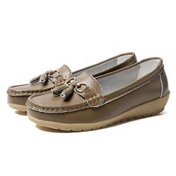 JeathFea Lässige Damen Loafer mit Flacher Metallschnalle, Bequeme, leichte Penny Loafer für Damen Leder Slip on Outdoor Moccasion Bootsschuhe von JeathFea