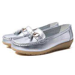 JeathFea Lässige Damen Loafer mit Flacher Metallschnalle, Bequeme, leichte Penny Loafer für Damen Leder Slip on Outdoor Moccasion Bootsschuhe von JeathFea