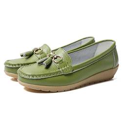 JeathFea Lässige Damen Loafer mit Flacher Metallschnalle, Bequeme, leichte Penny Loafer für Damen Leder Slip on Outdoor Moccasion Bootsschuhe von JeathFea