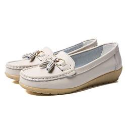 JeathFea Lässige Damen Loafer mit Flacher Metallschnalle, Bequeme, leichte Penny Loafer für Damen Leder Slip on Outdoor Moccasion Bootsschuhe von JeathFea