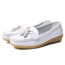 JeathFea Lässige Damen Loafer mit Flacher Metallschnalle, Bequeme, leichte Penny Loafer für Damen Leder Slip on Outdoor Moccasion Bootsschuhe von JeathFea