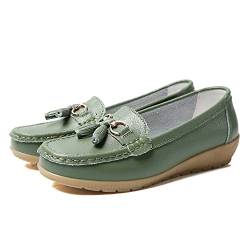 JeathFea Lässige Damen Loafer mit Flacher Metallschnalle, Bequeme, leichte Penny Loafer für Damen Leder Slip on Outdoor Moccasion Bootsschuhe von JeathFea