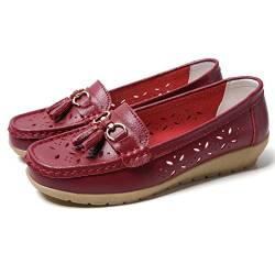 JeathFea Lässige Loafer für Damen mit Metallschnalle atmungsaktiv bequem Leder zum Hineinschlüpfen Mokassins Loafer Schuhe Fahren im Freien zu Fuß Damen Flats von JeathFea