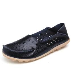 JeathFea Loafers für Frauen Leder Slip On Walking Mokassins Schuhe Casual Leichte rutschfeste Bequeme Outdoor Atmungsaktive und Nicht verstopfte Füße Damen Fahrschuhe Loafers von JeathFea