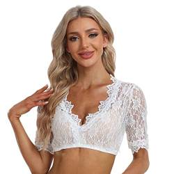 Jecarden Damen Dirndlbluse Spitze Trachten Kurzarm Oktoberfest Halbarm Bluse Weiß 44 von Jecarden