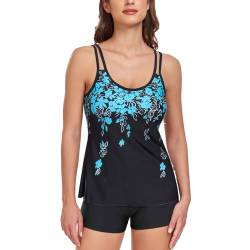 Jecarden Tankini Damen Bauchweg - Tankini Damen Set Sommer Zweiteiler Tankini Damen Push Up Bademode Set Damen Tankini Badeanzug (Schwarz und Blau, 40) von Jecarden