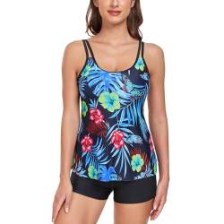 Jecarden Tankini Damen Bauchweg - Tankini Damen Set Sommer Zweiteiler Tankini Damen Push Up Bademode Set Damen Tankini Badeanzug (Schwarz und Grün, 46) von Jecarden