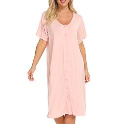 Jecarden Umstandskleid Sommer für Damen - Schwangerschaftskleid Kurz Stillkleid Kurzarm mit Knöpfen Rosa Nachthemd für Damen, Umstandskleidung, Stillkleidung Große Größe von Jecarden