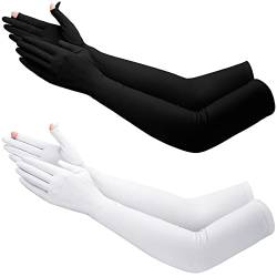 2 Paar UV Lange Sonnenhandschuhe Damen Sonnenblock Fahrhandschuhe Rutschfest Vollfinger Arm Sonnenschutz für Outdoor Sport (Schwarz, Weiß) von Jecery