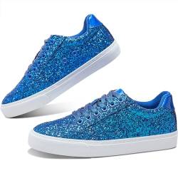 Jeekopeg Glitzernde modische Sneaker-Schuhe, glänzende Freizeitschuhe, glitzernde Pailletten, Konzert, niedrig geschnitten, Schnürschuhe, Königsblauer Glitzer, 12 Women/10 Men von Jeekopeg