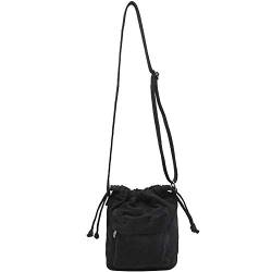 Jeelow Kleine Canvas-Tragetasche, Handtasche, Mini-Umhängetasche, mit verstellbarem Riemen und Reißverschluss, Schwarz von Jeelow