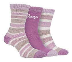 JEEP - 3er Pack Damen Baumwolle Socken Wandersocken für Gummistiefel | Bunt Muster Stiefelsocken mit Retro Streifen (37-42, Rose/Creme/Lochen) von Jeep
