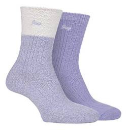 JEEP - 3er Pack Damen Zopfmuster Vintage Socken für Gummistiefel | Bunt Pastell Outdoor Stiefelsocken mit Retro Streifen (37-42, Creme/Flieder) von Jeep