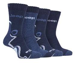 JEEP - 4er Pack Herren Trekkingsocken Wandersocken mit Gepolstert | Antiblasen Polsterung Funktionssocken | Bunt Muster Socken (39-45, Denim/Marine) von Jeep