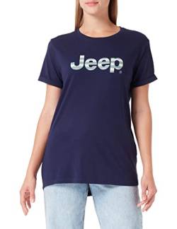 JEEP Damen J Woman Oversize Striped Print Turn-up Sleeve J22W T-Shirt, Deep Blue, X-Large von Jeep