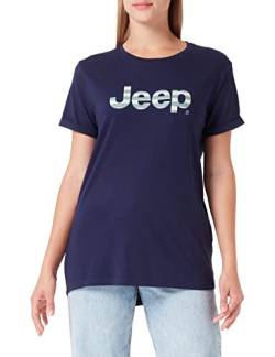 JEEP Damen J Woman Oversize Striped Print Turn-up Sleeve J22W T-Shirt, Deep Blue, X-Small von Jeep