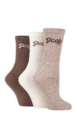 Jeep Damen Gepolstert Fuß Baumwolle Stiefel Socken Packung 3 Bräunen/Sahne 37-42 von Jeep