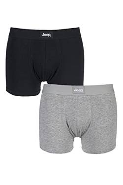 Jeep Herren Zweierpack einfarbige taillierte Boxer Shorts mit Schlitz - Schwarz/Grau XL von Jeep