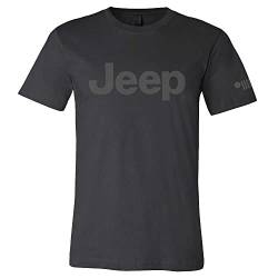 Jeep Premium Text Logo Blackout T-Shirt, Black Tee mit anthrazitgrauem Siebdruck auf der Brust, 7-fach Grille Logo am Ärmel, Schwarz/Anthrazit, Mittel von Jeep
