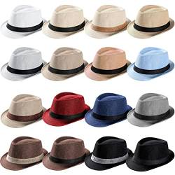 16 Stück Fedora Hut Panama Trilby Hut Herren Hüte mit Krempe Klassische Pork Pie Hüte Herren Sommer Hüte für Männer Frauen Kostüm, Leuchtende Farben, Einheitsgröße von Jeere