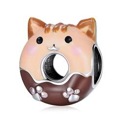 Jefanny Donut Katze Charms Fit für Damen Armbänder,925 Sterling Silber Lovely Emaille Tier Anhänger Charme für Frauen Mädchen von Jefanny