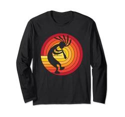 Retro-Sonnenuntergang tanzendes Kokopelli-Design Langarmshirt von Jeff Hobrath