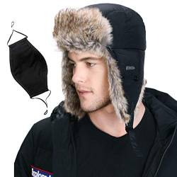 Jeff & Aimy Trapper Hat Aviator Earflap Hat Kunstfell Warm Winter Hut für Männer Russisch Ushanka, 00791_Schwarz, 58 von Jeff & Aimy