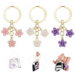 Jeffdad 3 Stück Kirschblüten Schlüsselanhänger, Niedlich Blumen Charm Schlüsselanhänger Aesthetic Tasche Anhänger Flower keychains Schlüsselring Dekoration Anhänger für Frauen Mädchen(Rosa+Weiß+Lila) von Jeffdad