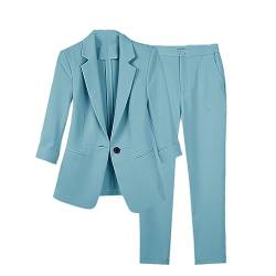 Damen Blazer Hosen 2 Stück Set Dünne Büro Dame Grundlegende Anzug Mantel Hosen Outfits Arbeitskleidung Blue M von Jegsnoe