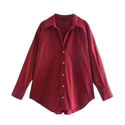 Damen Shirt Sommer Langarm Top Weibliche Button Up Shirt Streetwear Oversize Shirts Red M von Jegsnoe