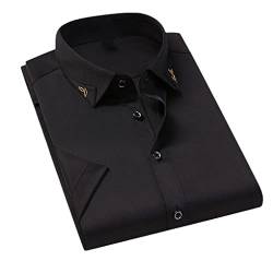 Herren Kurzarm Hemden Anti Falten Soft Revers Knöpfe Business Casual Slim Fit Hemden Black 3XL von Jegsnoe