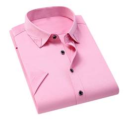 Herren Kurzarm Hemden Anti Falten Soft Revers Knöpfe Business Casual Slim Fit Hemden Pink 3XL von Jegsnoe