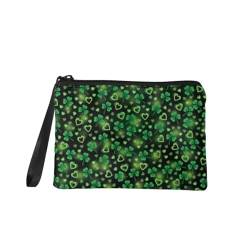 Jeiento St. Patrick's Day Münzgeldbörse Reißverschluss Make-up Kosmetiktasche Tragbare Multifunktion Kulturbeutel für Frauen Mädchen Grün Outdoor Handtasche, Grünes Blatt & Herz, S, Münzbeutel von Jeiento