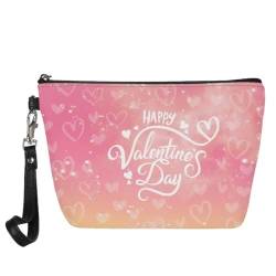 Jeiento Valentinstag-Leder-Make-up-Tasche, Geldbörse, Reise-Kosmetiktasche, multifunktional, kleine Kulturbeutel, praktische Tasche, Geschenke für Frauen und Mädchen, Valentinstagstasche, Happy von Jeiento