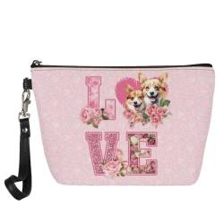 Jeiento Valentinstag-Leder-Make-up-Tasche, Geldbörse, Reise-Kosmetiktasche, multifunktional, kleine Kulturbeutel, praktische Tasche, Geschenke für Frauen und Mädchen, Valentinstagstasche, Rosa Rose von Jeiento